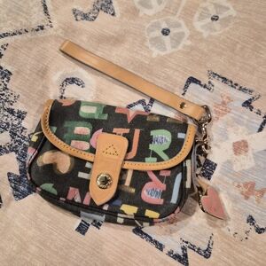 Dooney & Bourke Colorful Letter Wristlet with Tan Accents